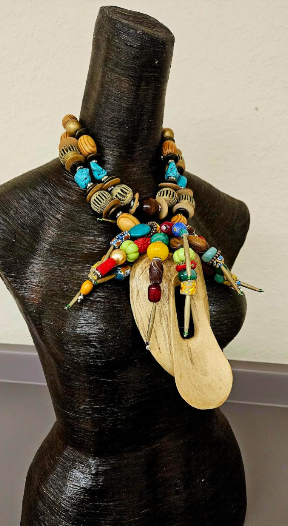 Exotic Wild Beaded Tribal Scream Mask Chest Piece - Haute Couture