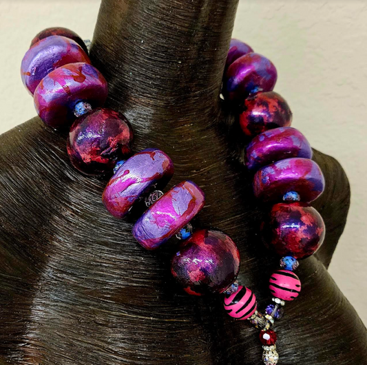 Sculpted Oversized Beaded Chest Piece with Sari Silk Ribbon Gemstone P