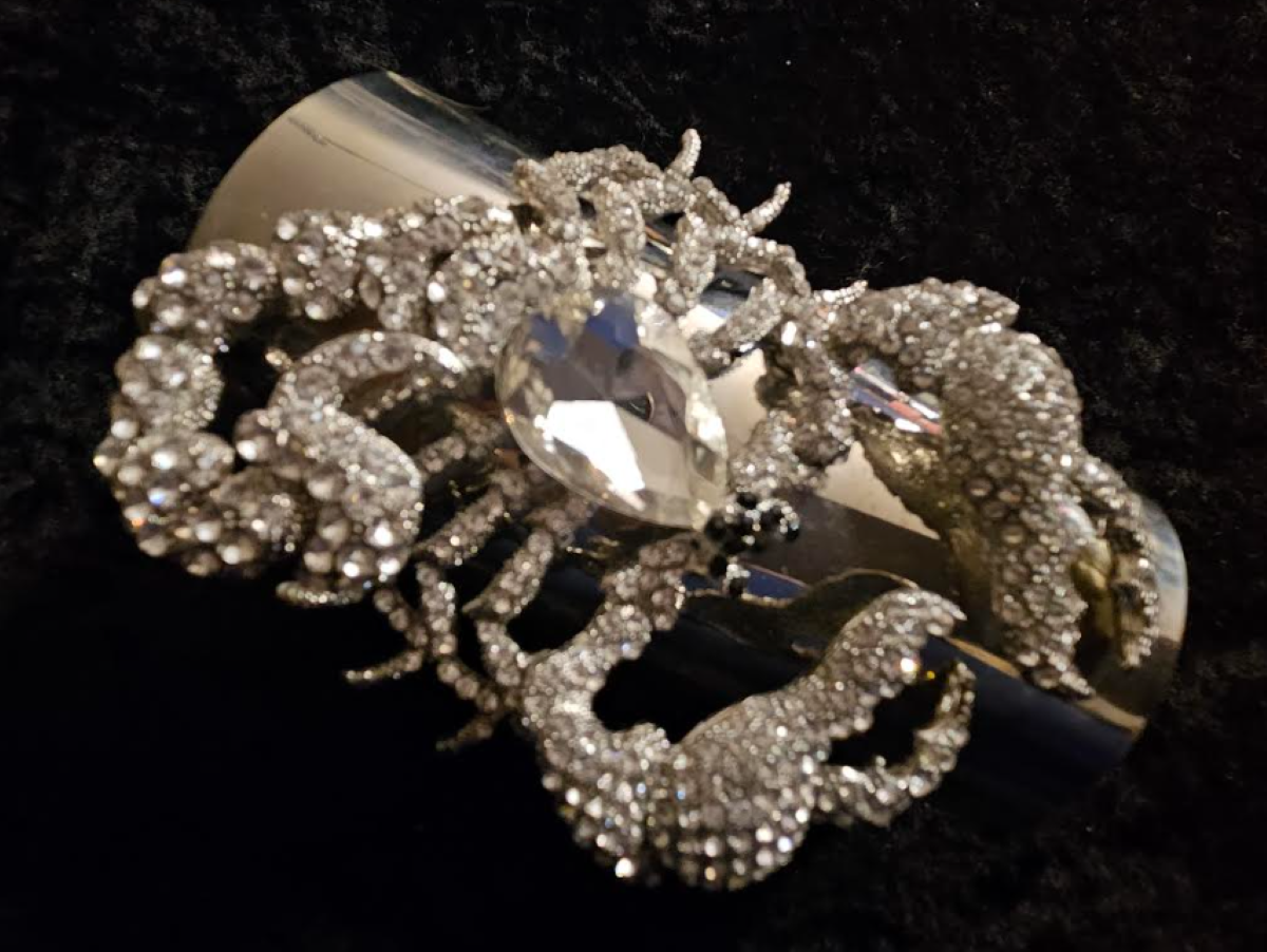 Wide Silver Tone Statement Cuff With Rhinestone Scorpion, Eccentric