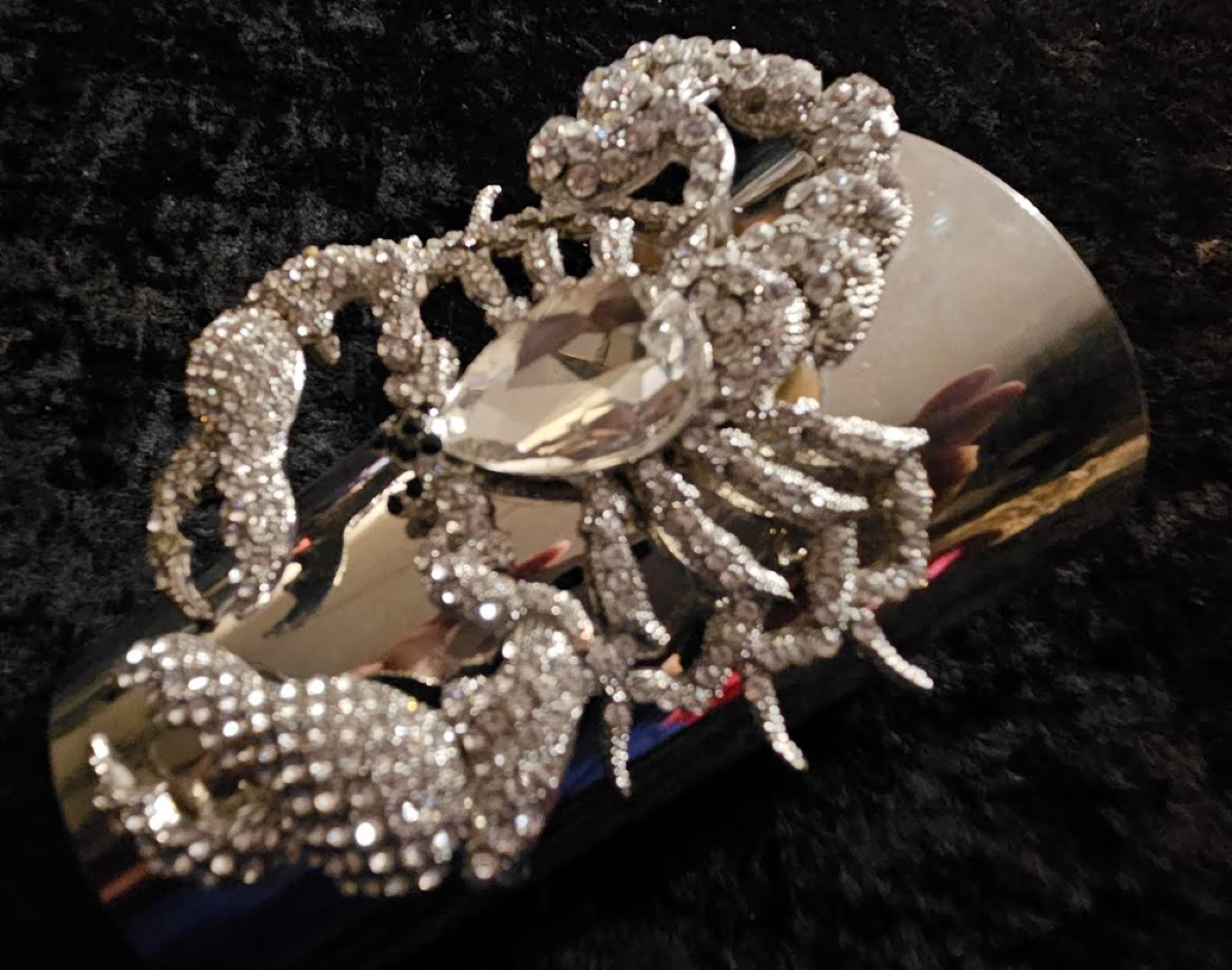 Wide Silver Tone Statement Cuff With Rhinestone Scorpion, Eccentric