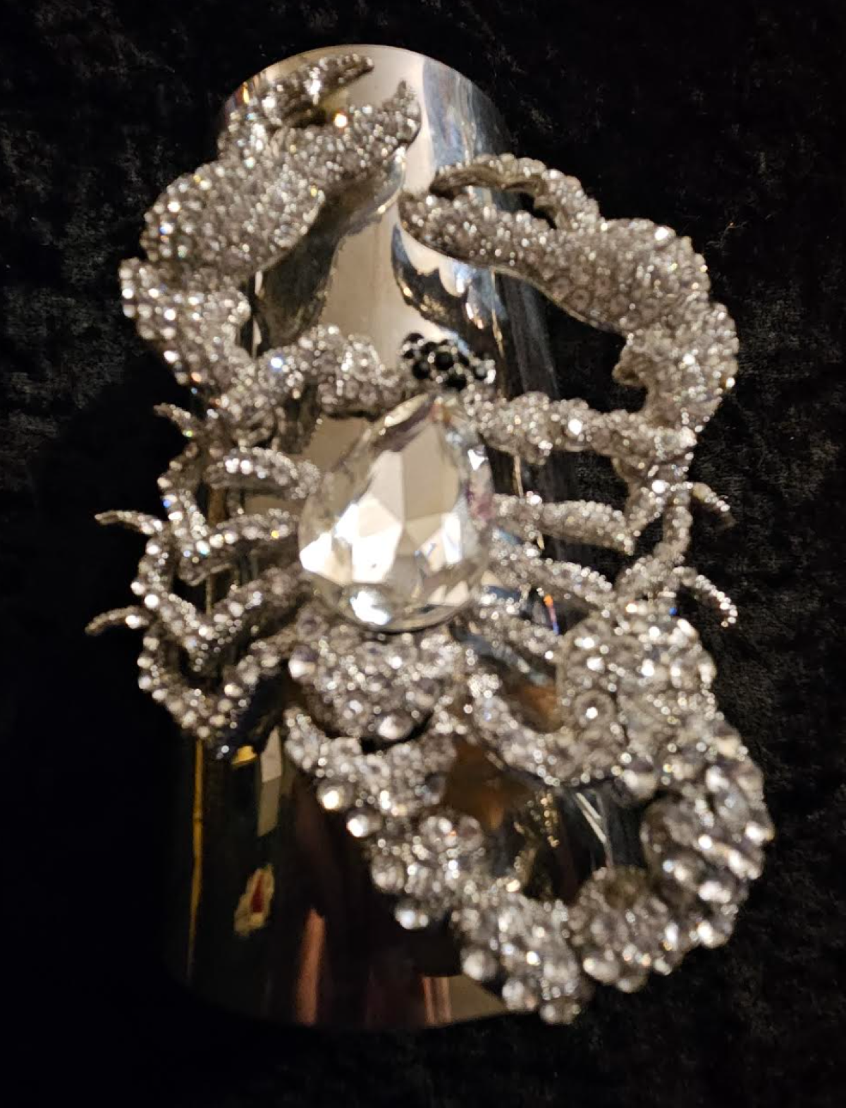 Wide Silver Tone Statement Cuff With Rhinestone Scorpion, Eccentric
