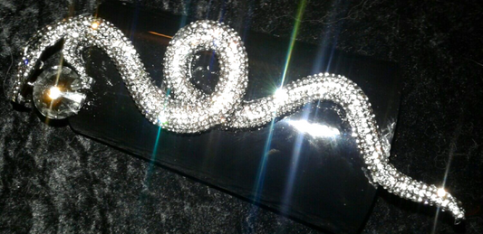 Wide Black Metal Statement Cuff With Rhinestone Snake, Wrist Candy