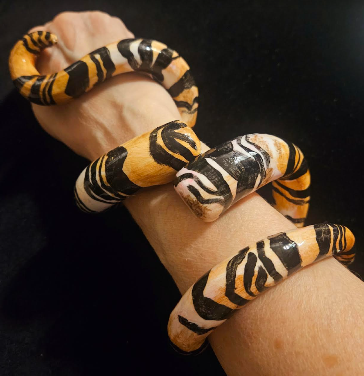 Hand Sculpted Animal Print Snake Cuff, OOAK Artisan Haute Couture