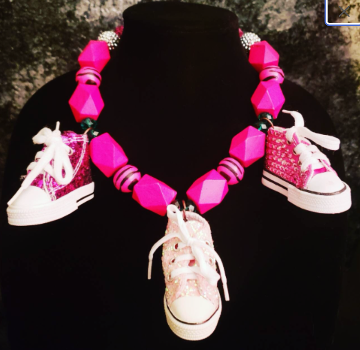 Hot Pink Beaded Whimsical Necklace with Sneaker Accents - Campy Style