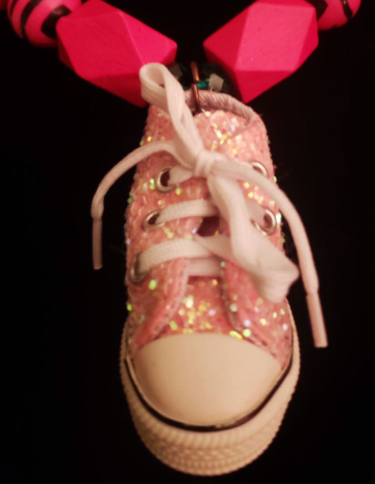 Hot Pink Beaded Whimsical Necklace with Sneaker Accents - Campy Style
