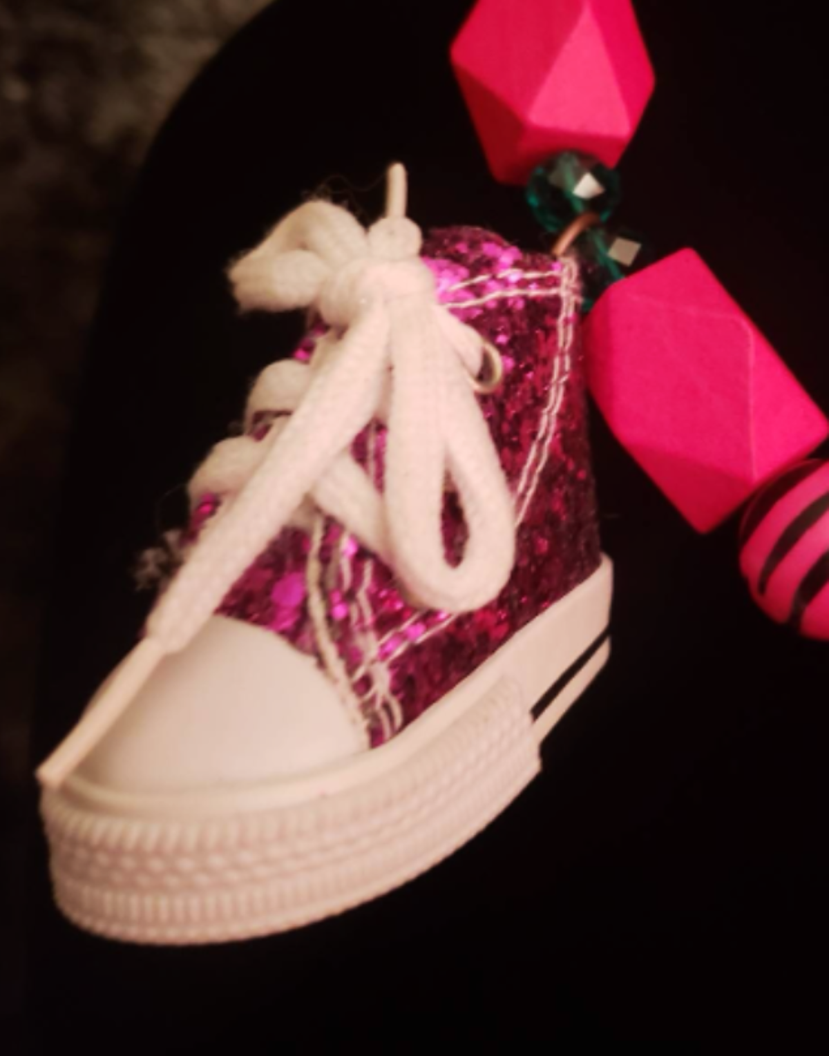 Hot Pink Beaded Whimsical Necklace with Sneaker Accents - Campy Style