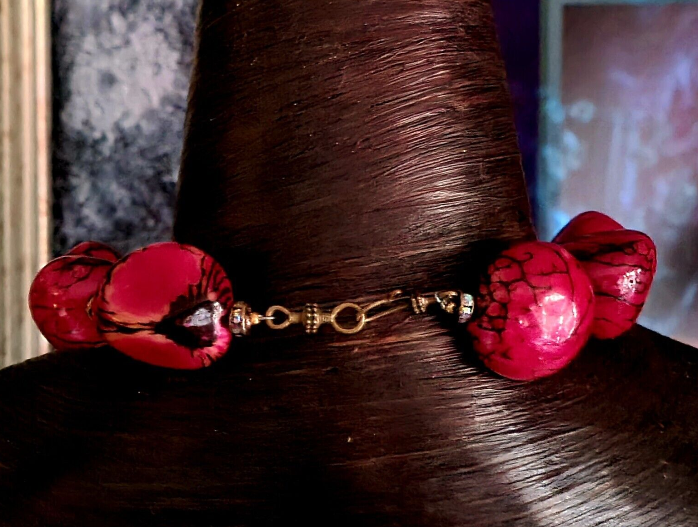 Oversized Pink, Red & Black Tagua Nut Statement Choker - Exotic Jewelry