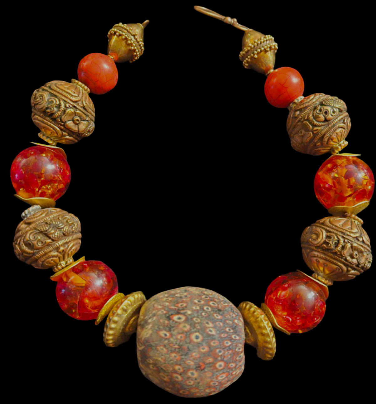Very Rare Java Jatim Majapahit Millefiori Focal Beaded Statement Ch