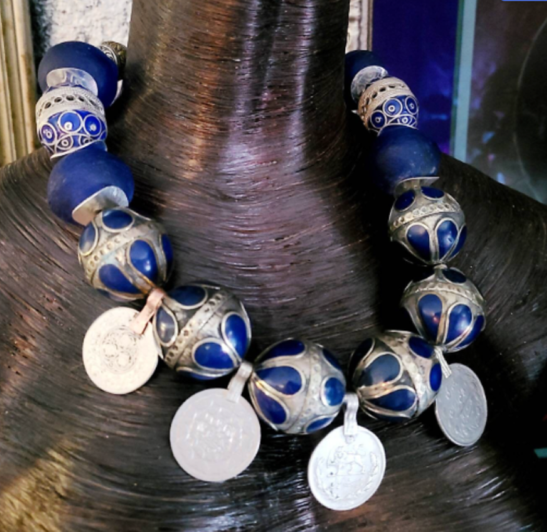 Turkmen Beaded Necklace - Kuchi Coin Statement Piece