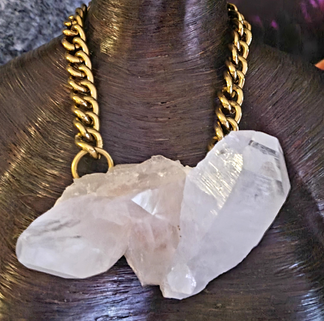 Icy Rough Raw Angular Quartz Gemstone Chest Piece for Unisex/Men