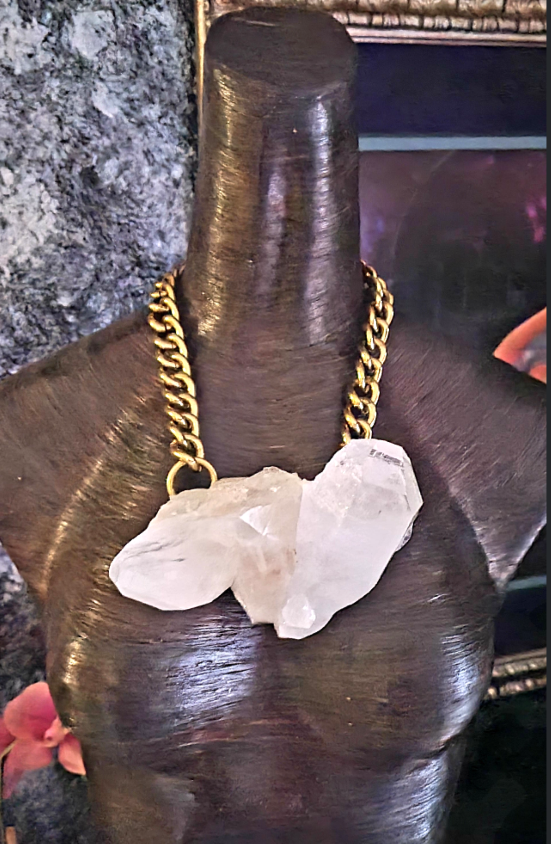 Icy Rough Raw Angular Quartz Gemstone Chest Piece for Unisex/Men