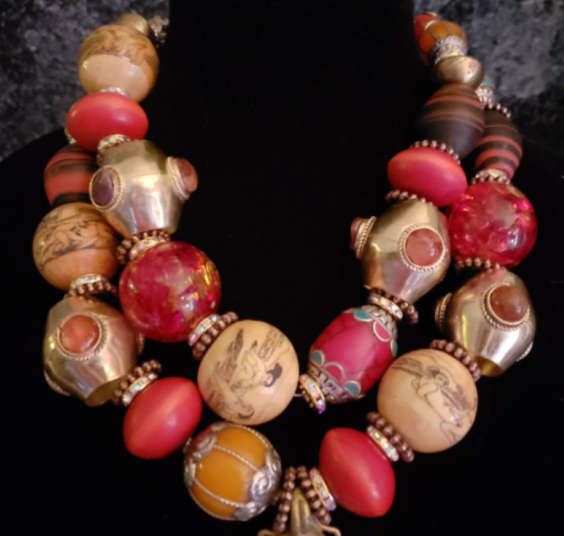 Exclusive Oversized Beaded Tribal Statement Necklace with African Mask