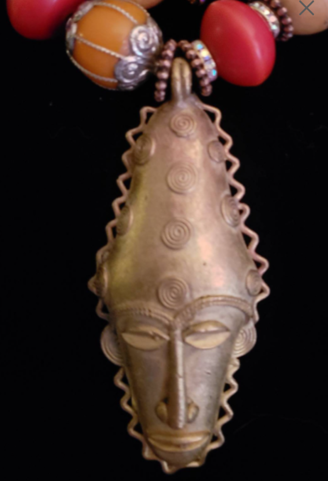 Exclusive Oversized Beaded Tribal Statement Necklace with African Mask