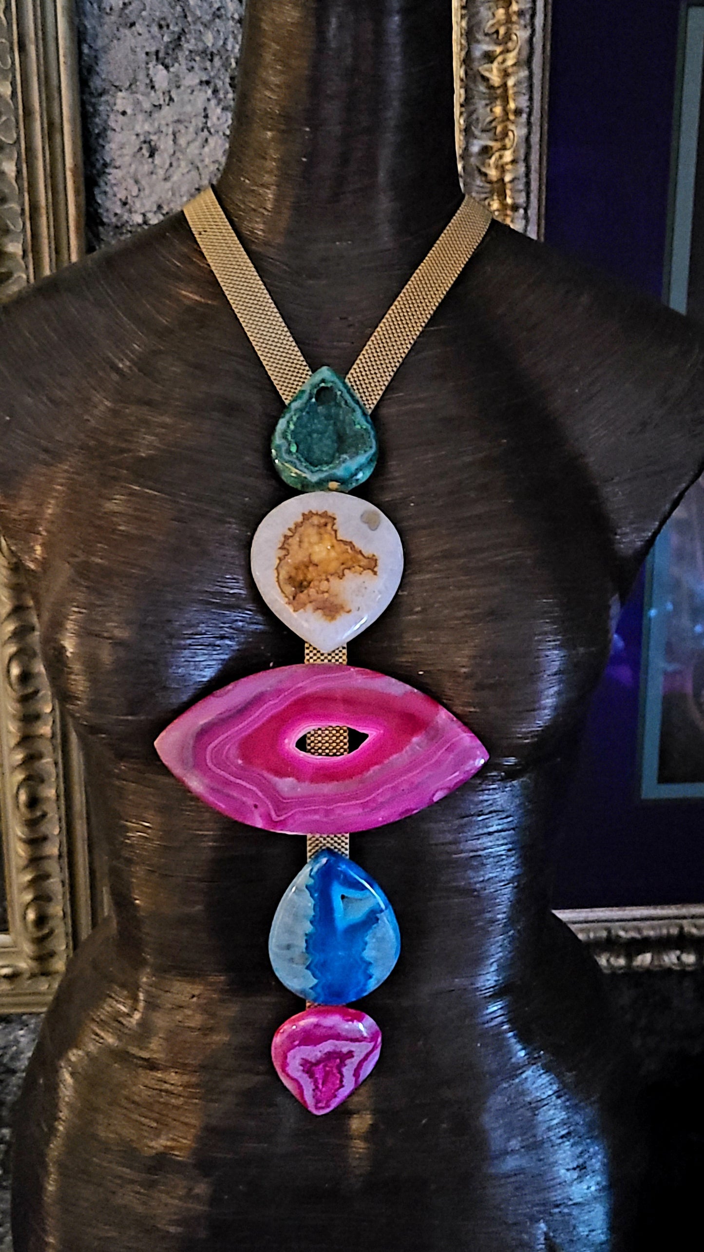 Druzy Agate Gemstone Totem Statement Chest Piece - Artisan