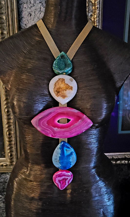 Druzy Agate Gemstone Totem Statement Chest Piece - Artisan