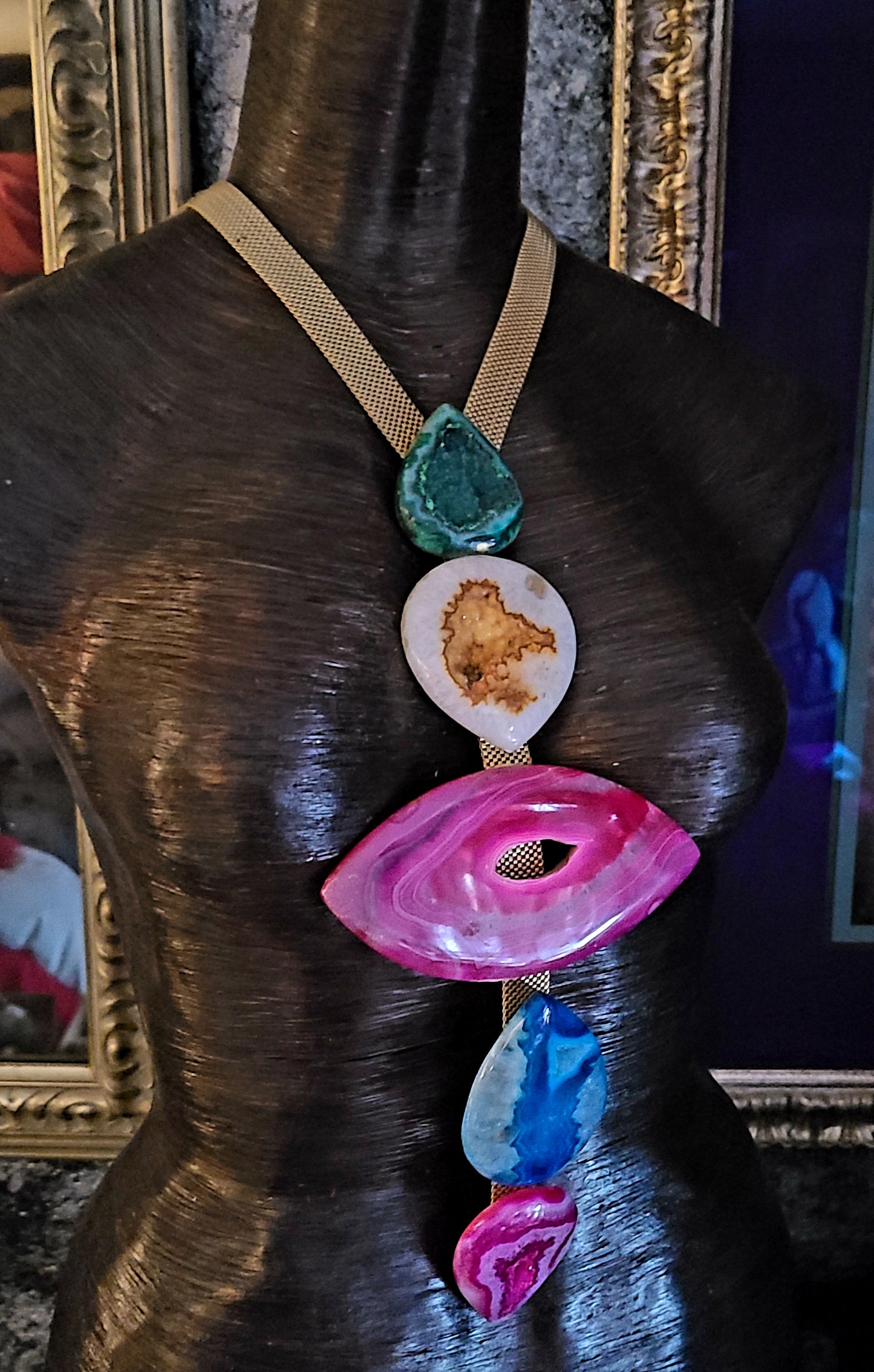 Druzy Agate Gemstone Totem Statement Chest Piece - Color for Divas
