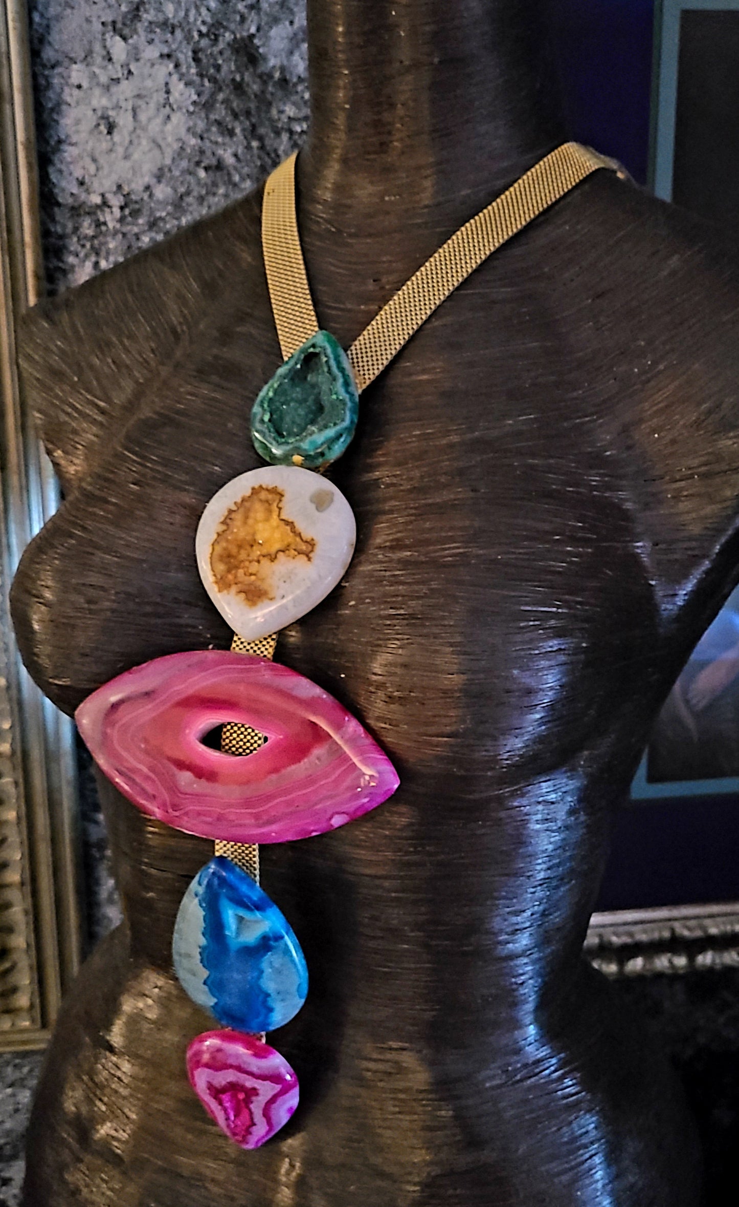 Druzy Agate Gemstone Totem Statement Chest Piece - Color for Divas