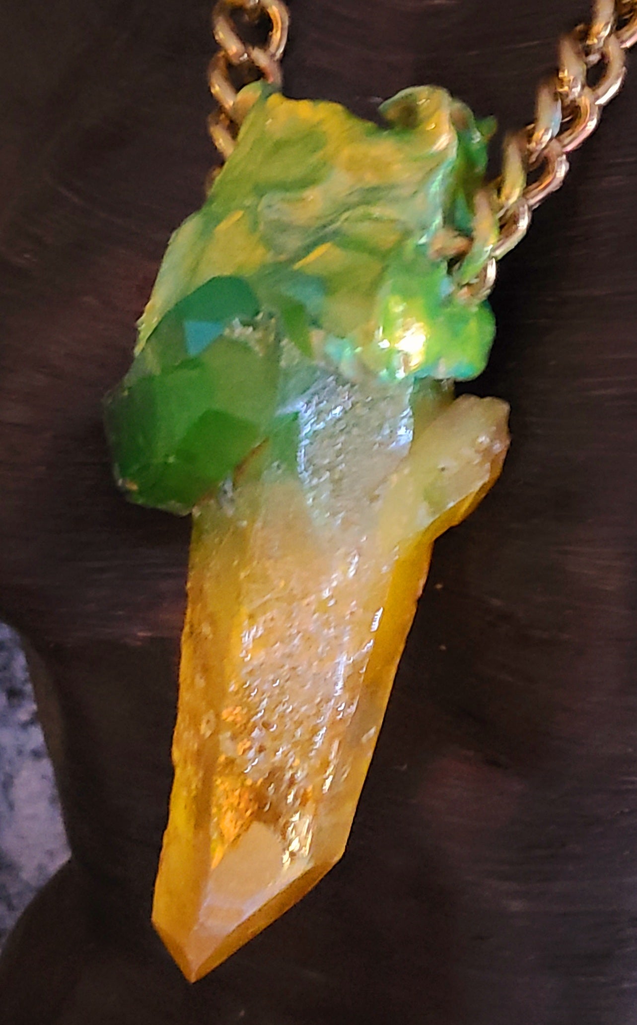 Yellow Green Rough Raw Quart Gemstone Sculpted Statement Gemstone Pend