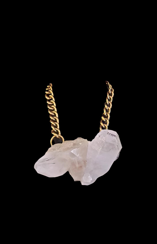 Icy Rough Raw Angular Quartz Gemstone Chest Piece for Unisex/Men