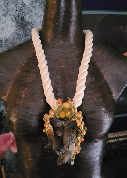 Dark Brown Rough Smoky Quartz Rope Gemstone Pendant - Fall Fashion