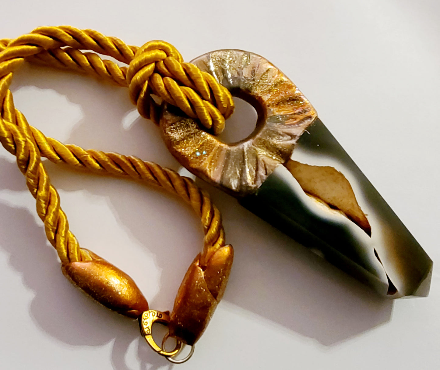 Druzy Orca Agate Sculpted Amulet, Earthtone Masculine Talisman on S