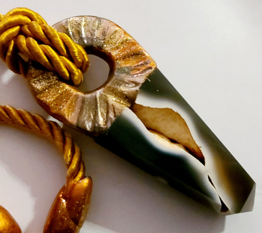 Druzy Orca Agate Sculpted Amulet, Earthtone Masculine Talisman on S