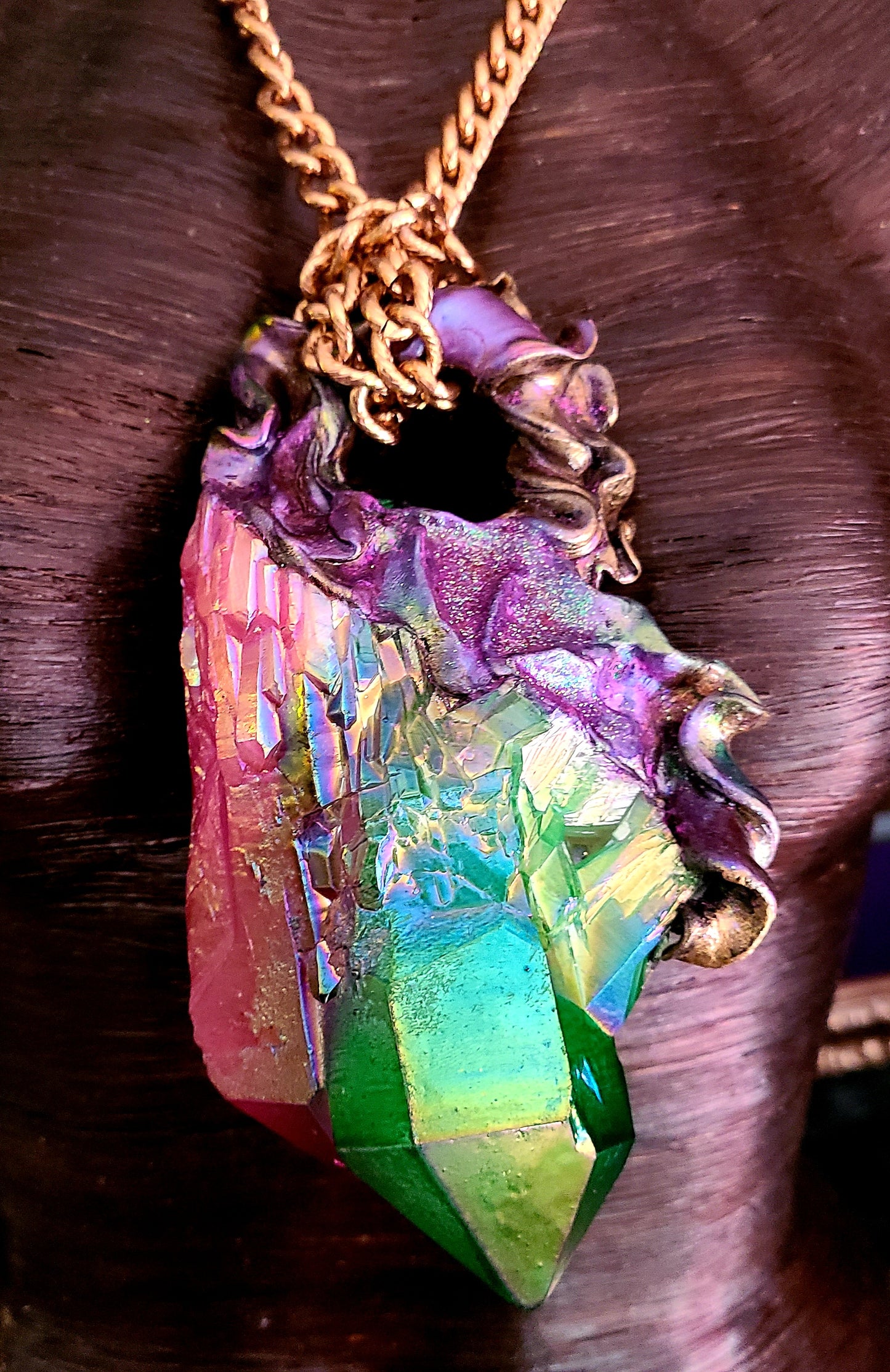 Rough Aura or Flame Quartz Gemstone Unisex Statement Gemstone Pendant