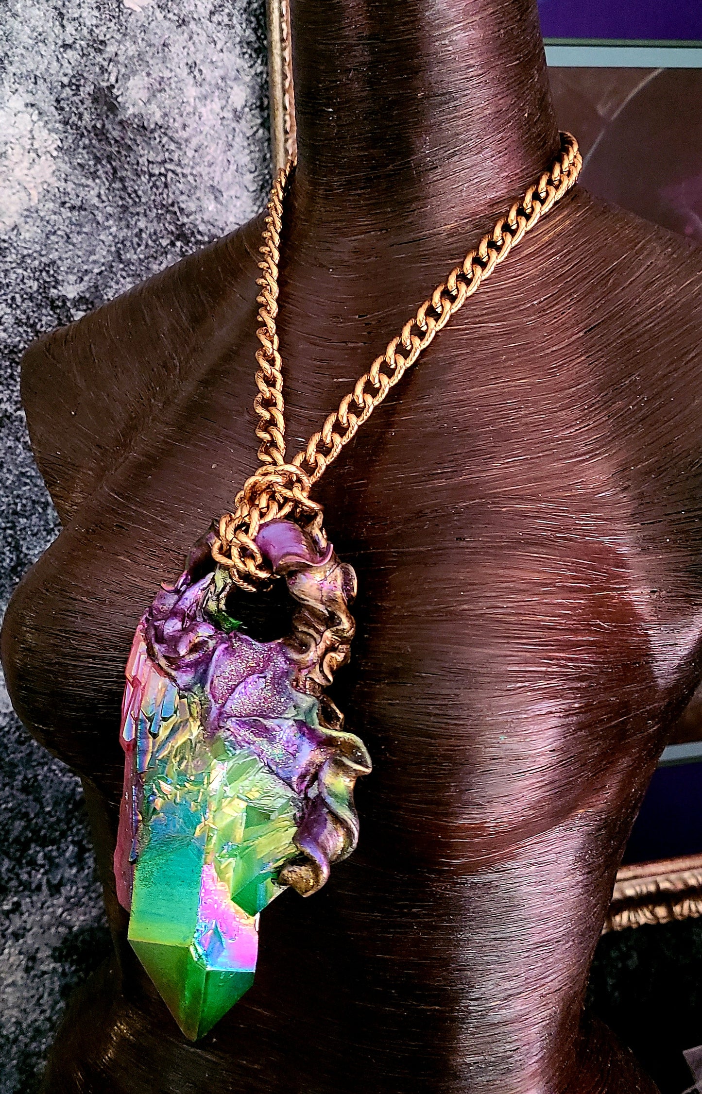 Rough Aura or Flame Quartz Gemstone Unisex Statement Gemstone Pendant