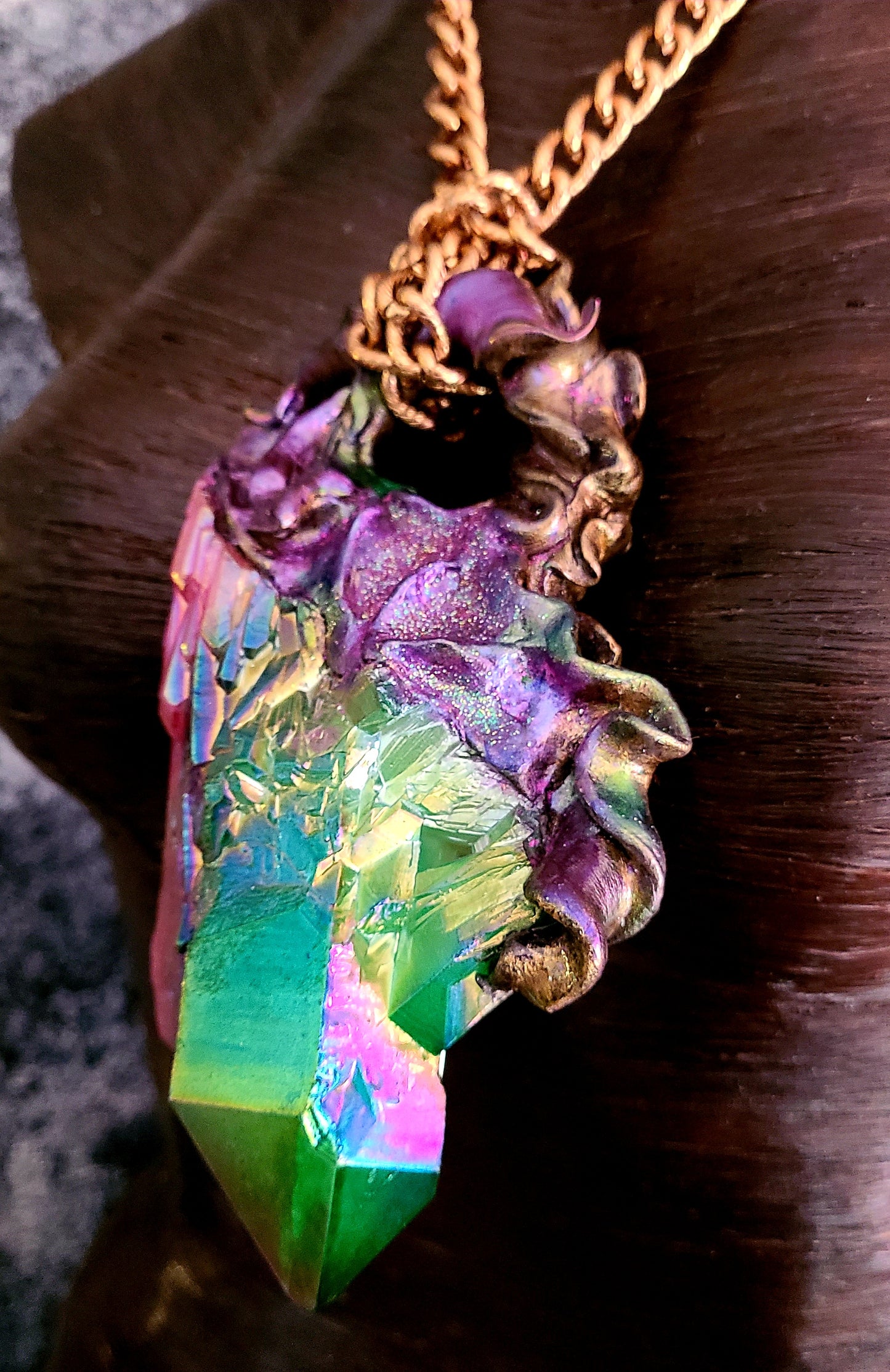Rough Aura or Flame Quartz Gemstone Unisex Statement Gemstone Pendant
