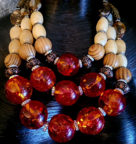 Oversized Tibetan Resin Beaded Statement Luxury Necklace for Autumn, H
