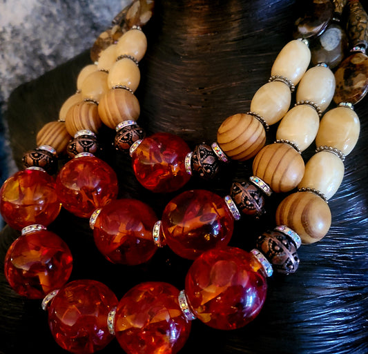 Oversized Tibetan Resin Ethnic Beaded Statement Necklace - Autumn