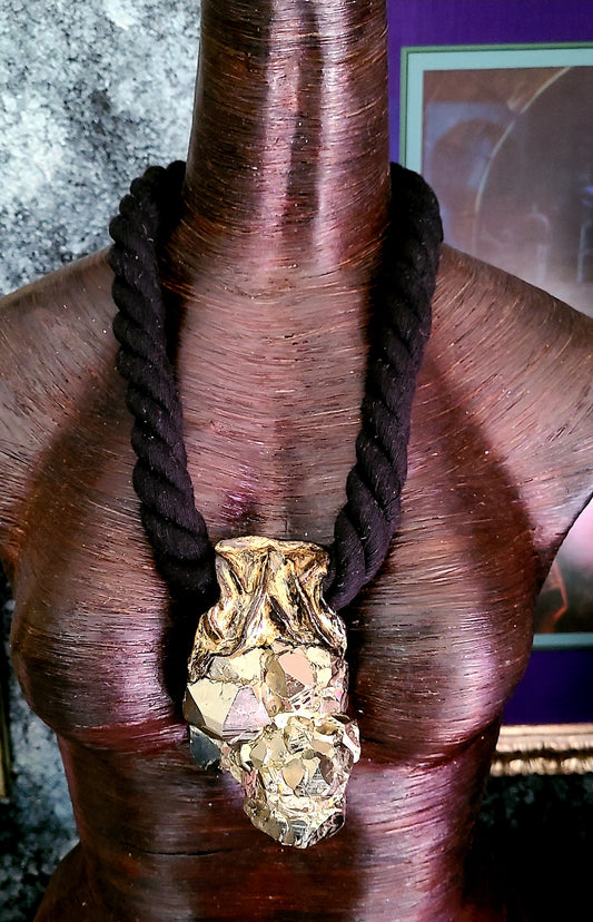 Rough Pyrite Sculpted Unisex Pendant With Black Rope - Badass Luxe