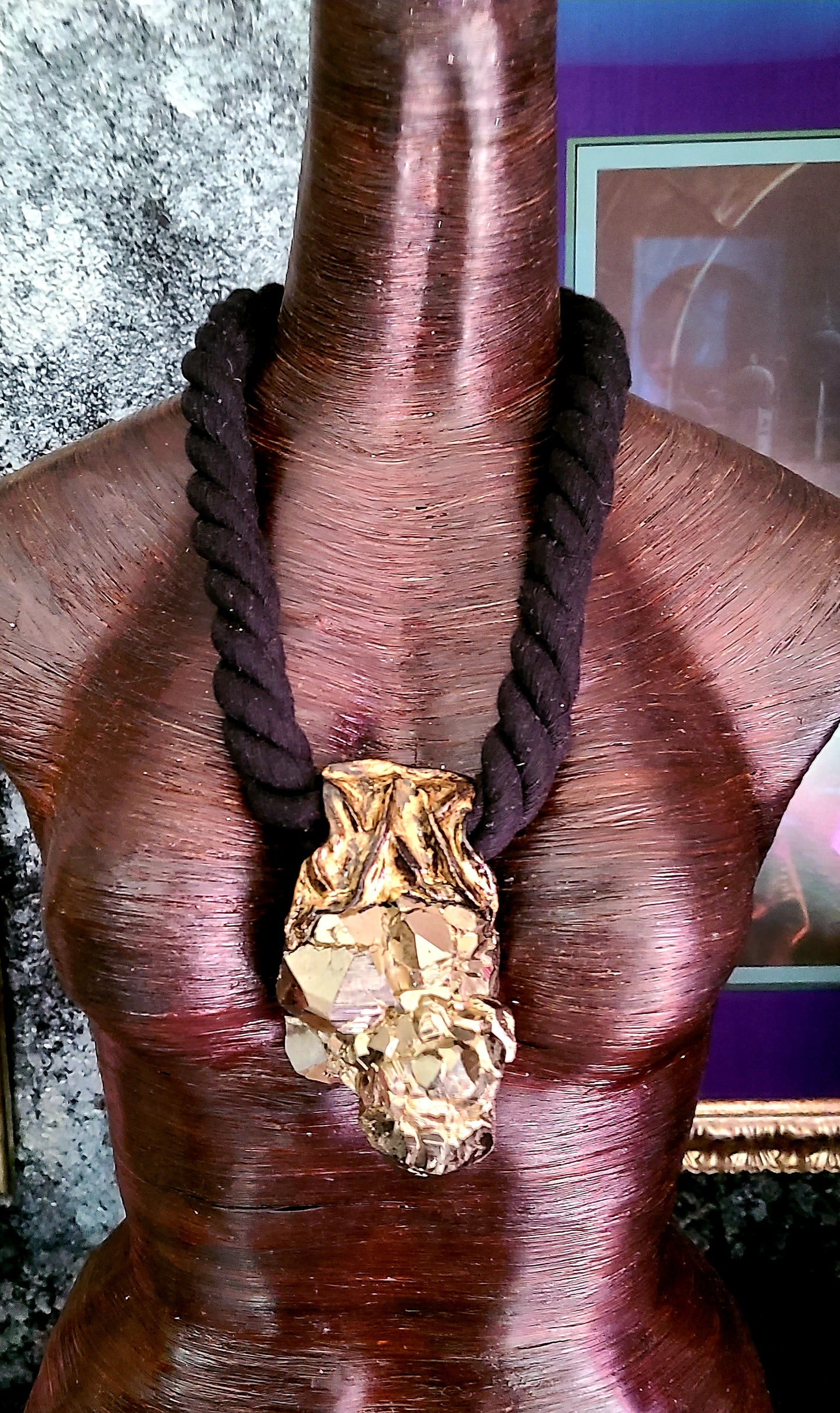 Rough Pyrite Sculpted Unisex Pendant With Black Rope - Badass Luxe