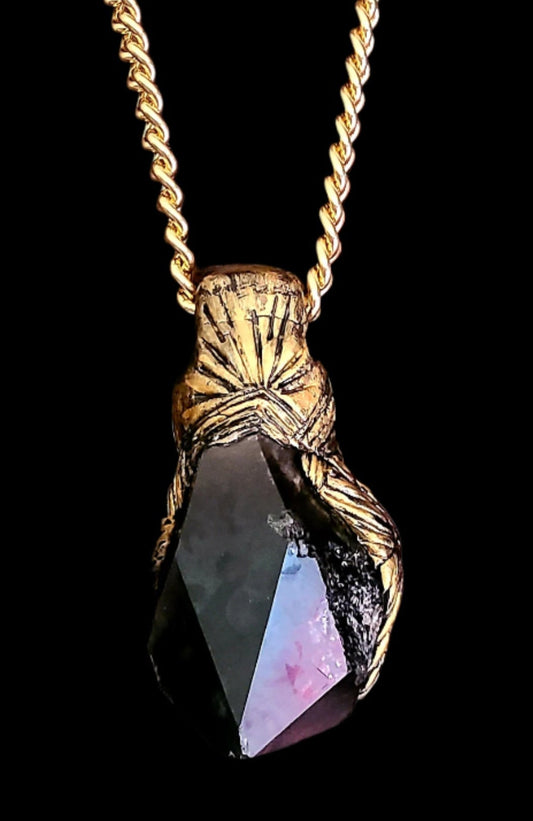 Smoky Quartz Pendant - Sculpted Art Deco Gemstone Piece