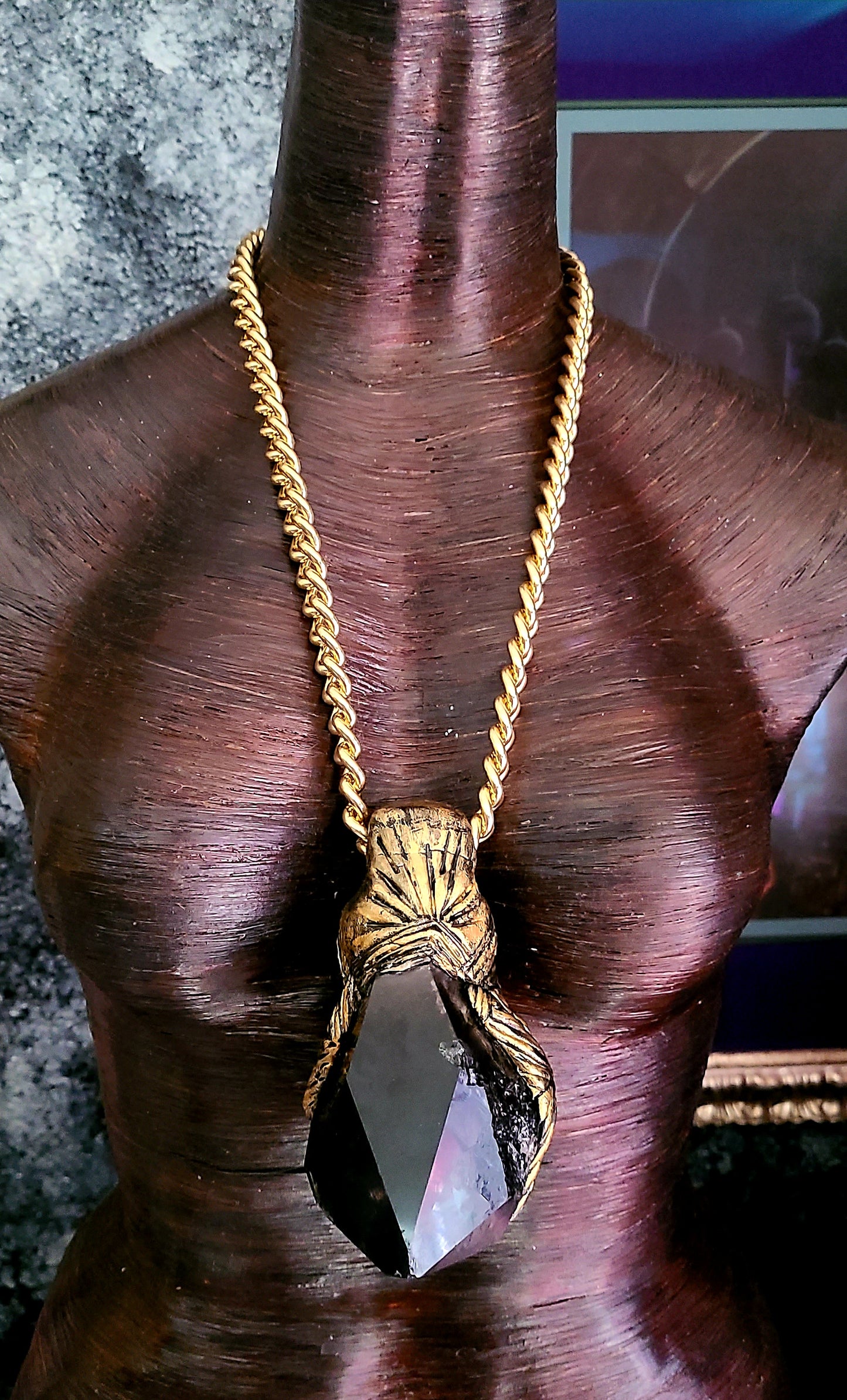 Smoky Quartz Pendant - Sculpted Art Deco Gemstone Piece