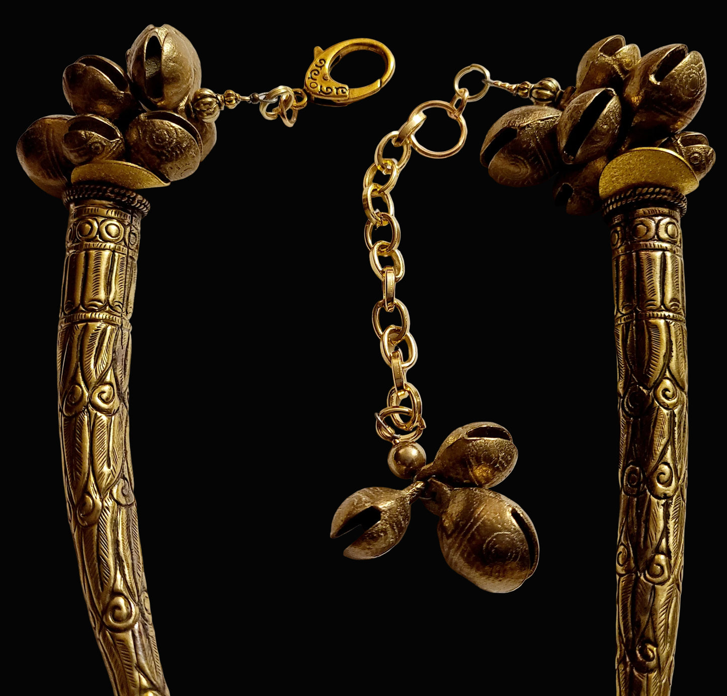 Exotic Golden Bronze & Brass Tribal Tube Necklace - Ethnic Unisex Couture