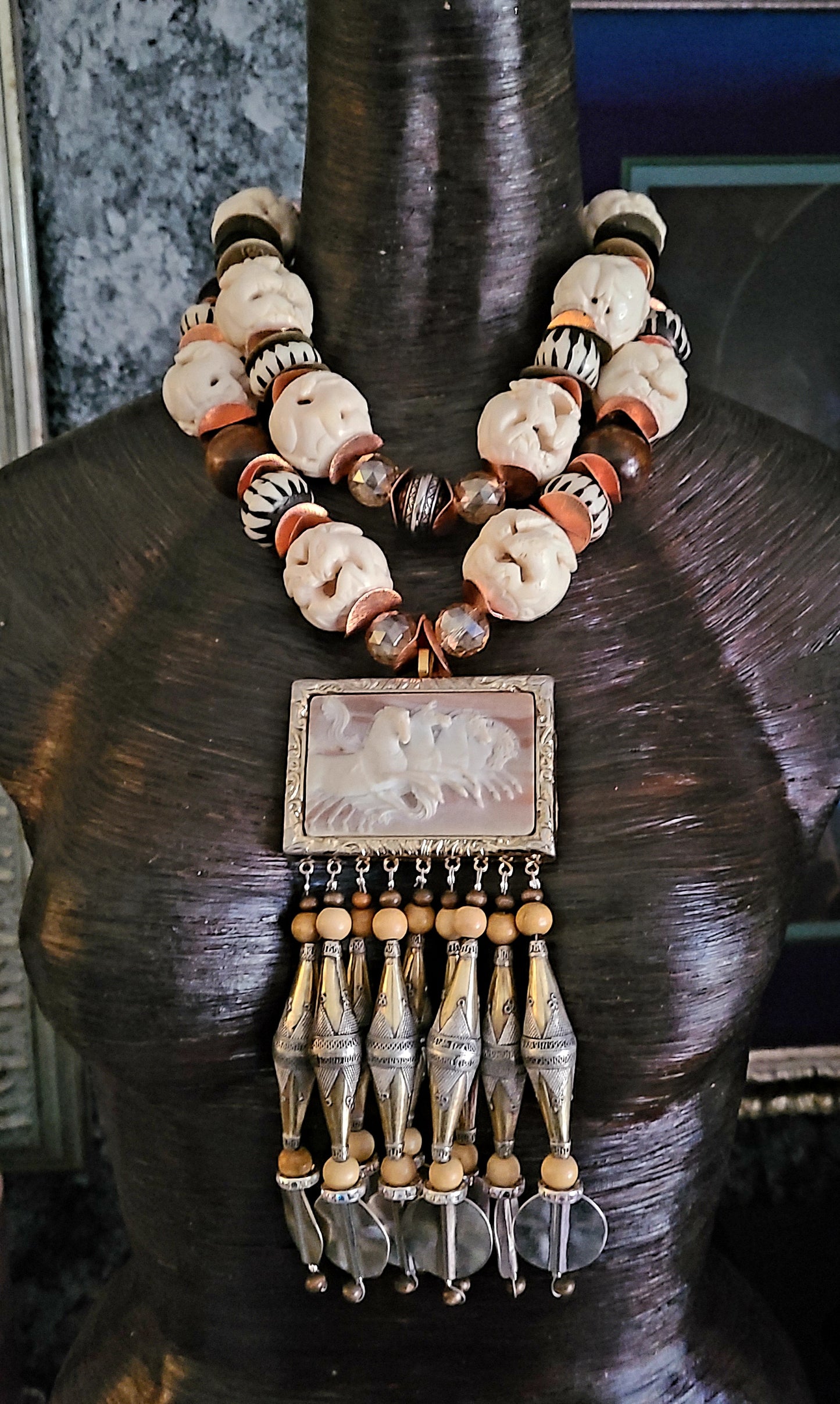 Earthy Incolay Stallion Beaded Chest Piece - Premium Jewelry for Divas