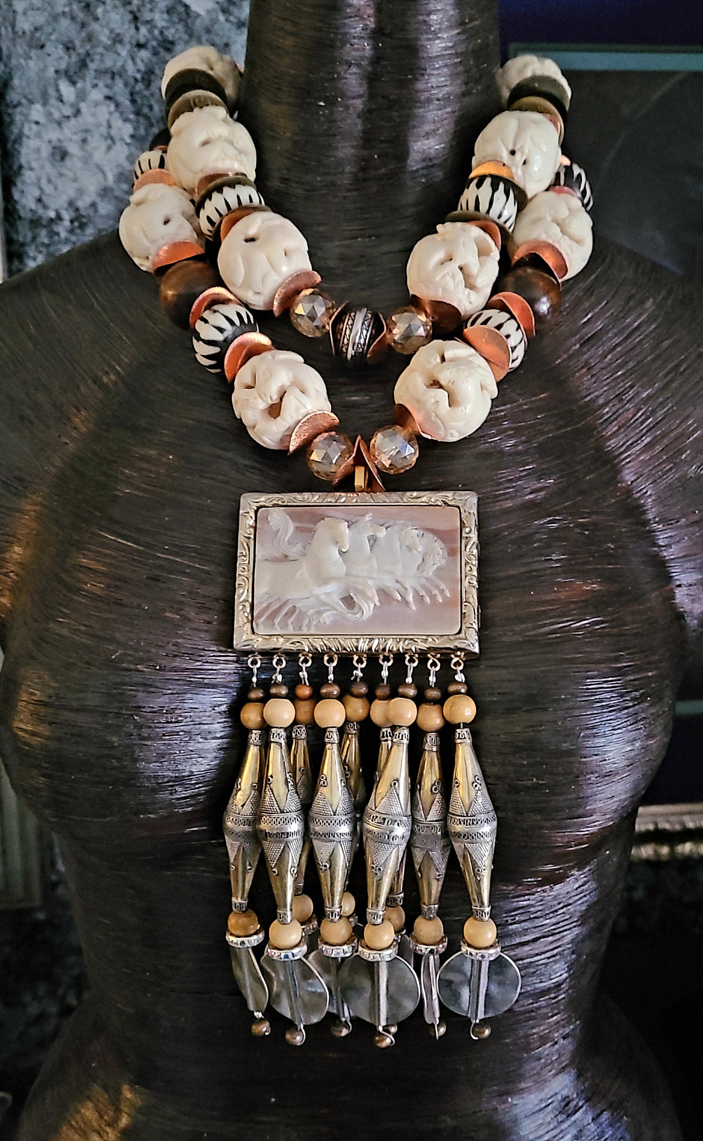 Earthy Incolay Stallion Beaded Chest Piece - Premium Jewelry for Divas