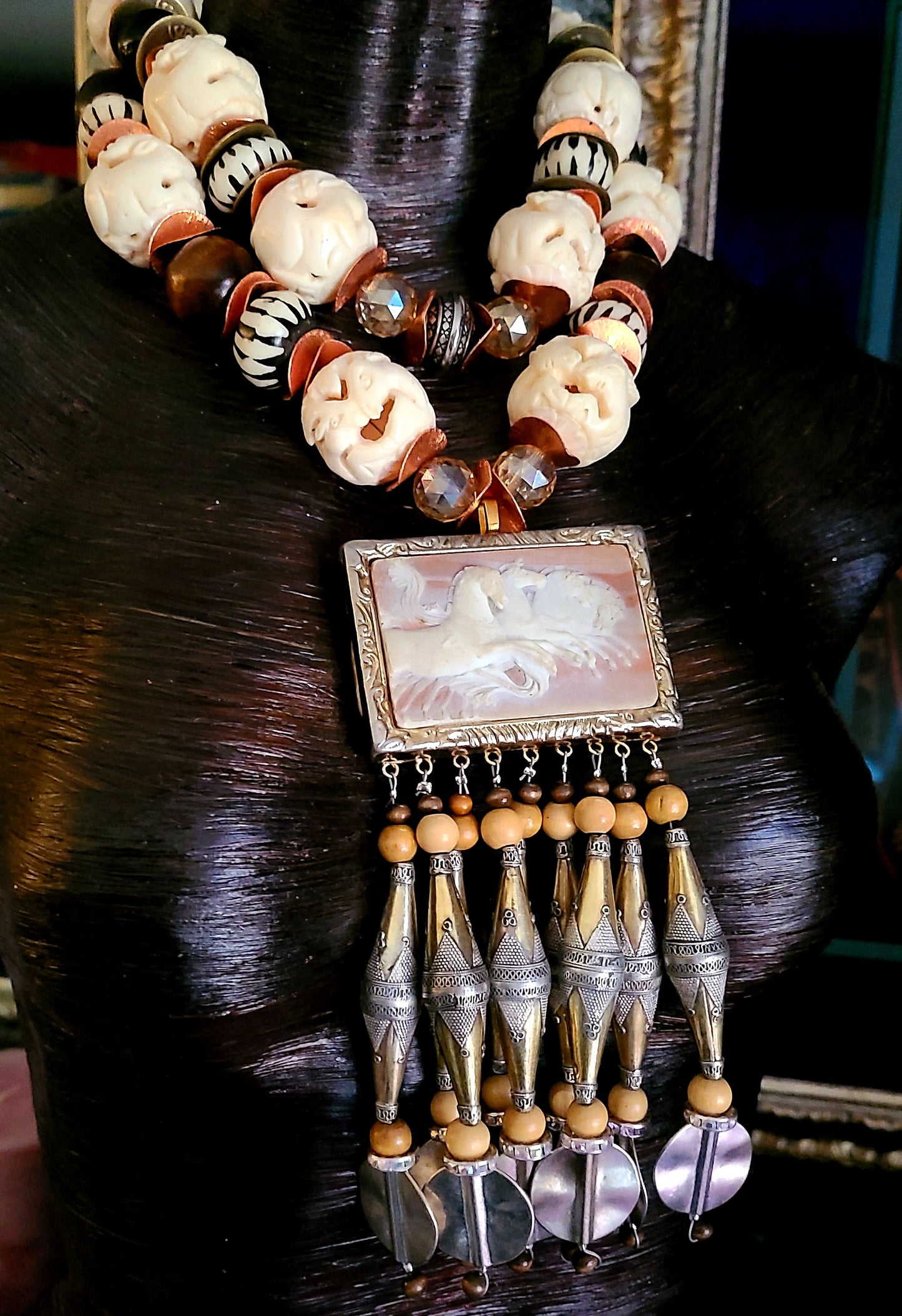Earthy Incolay Stallion Beaded Chest Piece - Premium Jewelry for Divas