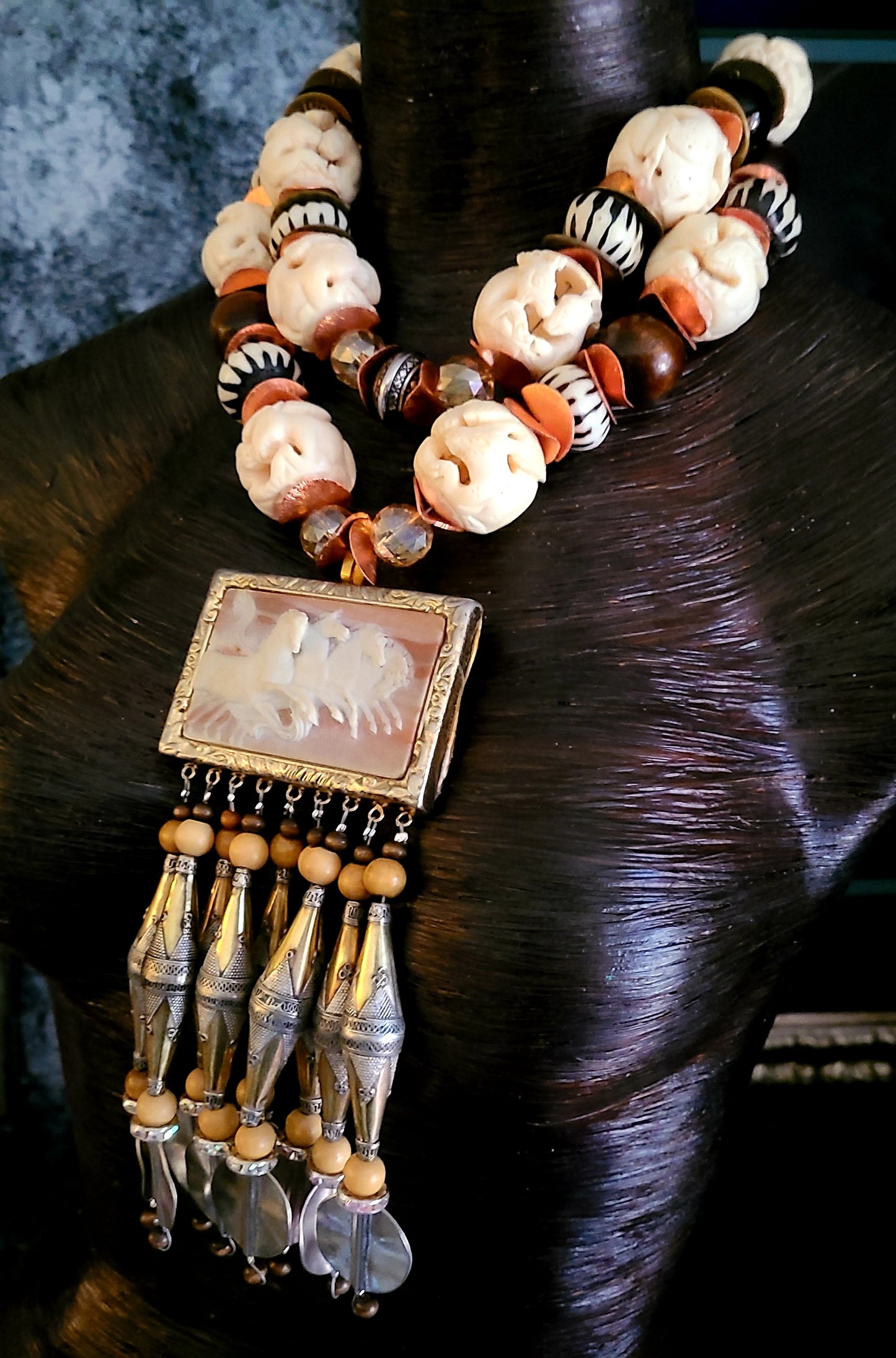 Earthy Incolay Stallion Beaded Chest Piece - Premium Jewelry for Divas
