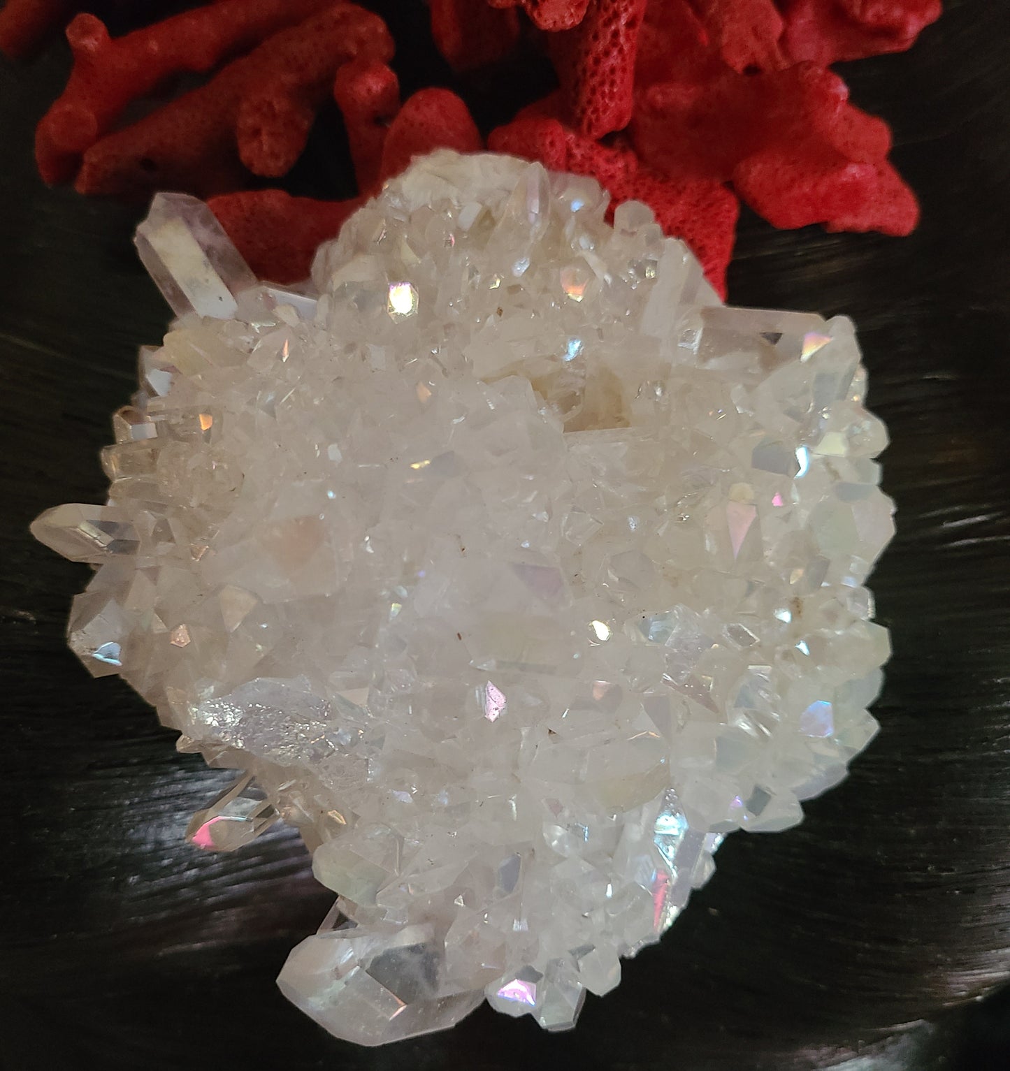 Rough Red Coral Luxury Necklace, Womens Aura Quartz Cluster Statement
