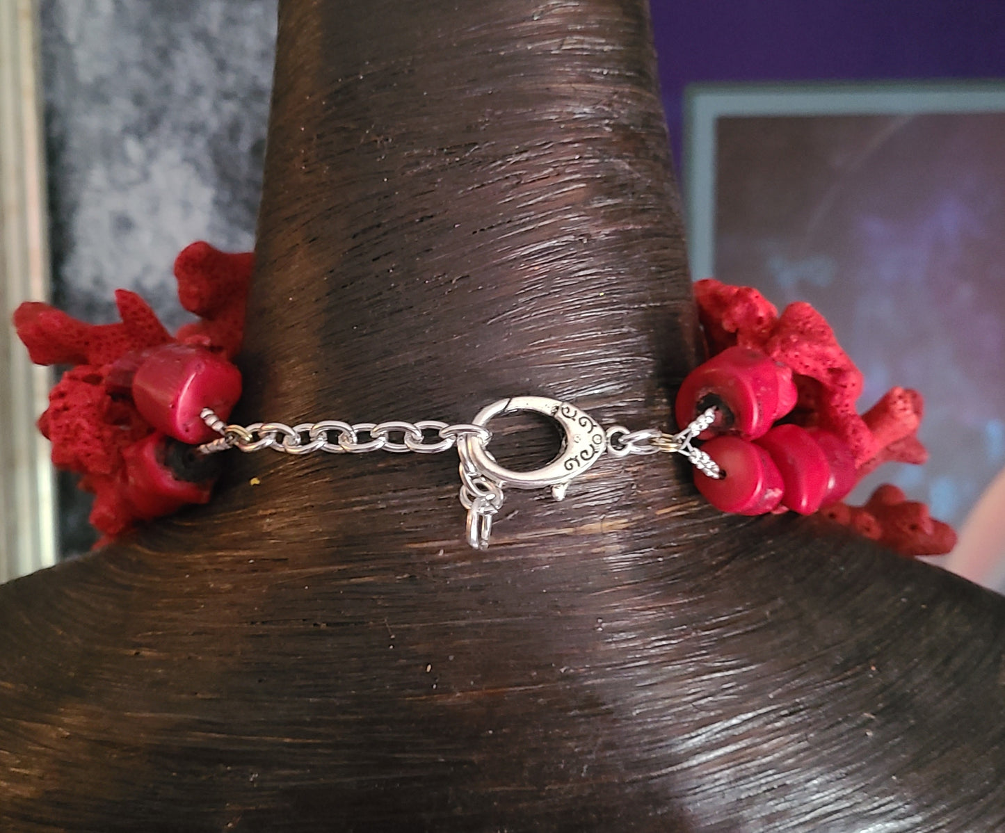 Rough Red Coral Luxury Necklace, Womens Aura Quartz Cluster Statement