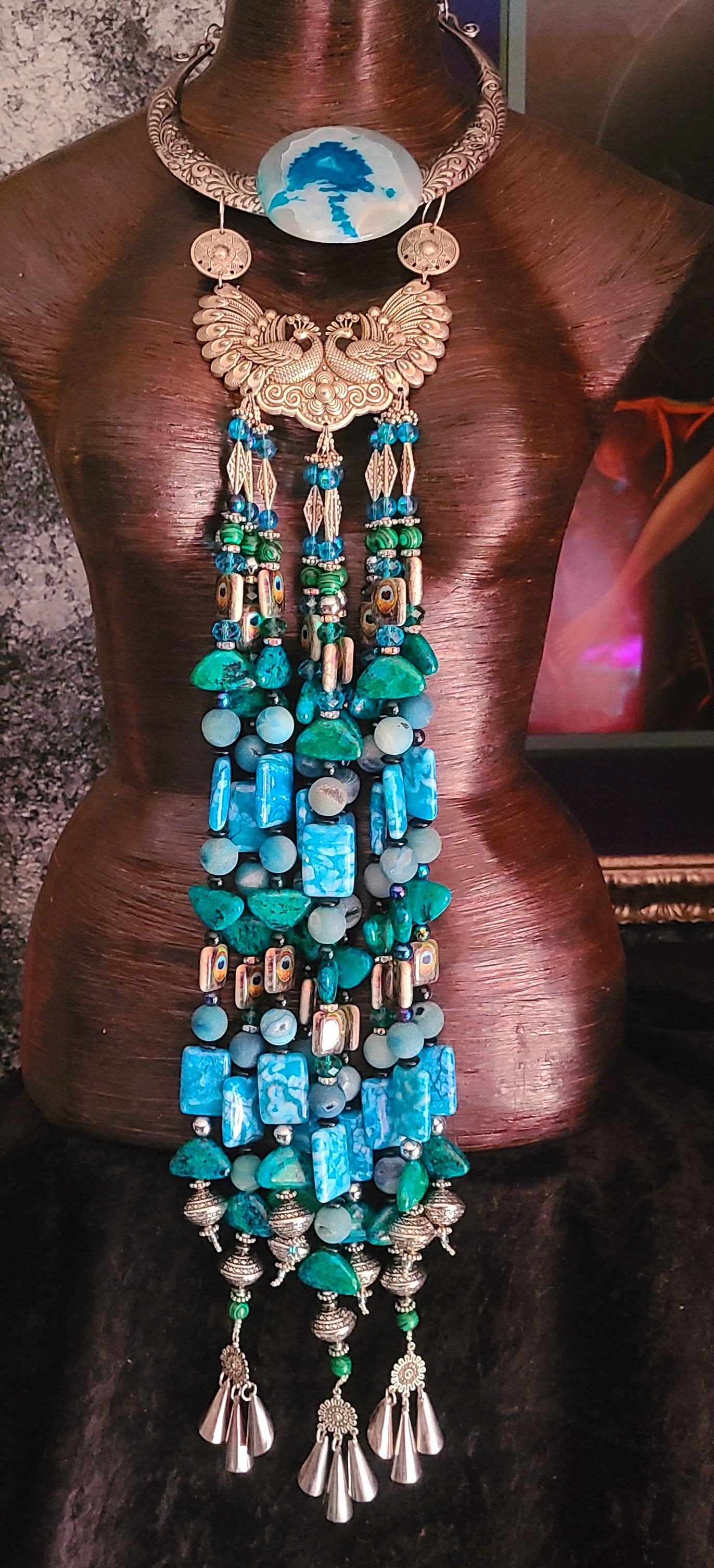 Miao Tribal Torc With Ornate Beaded Dangle Chest Piece Wearable Art