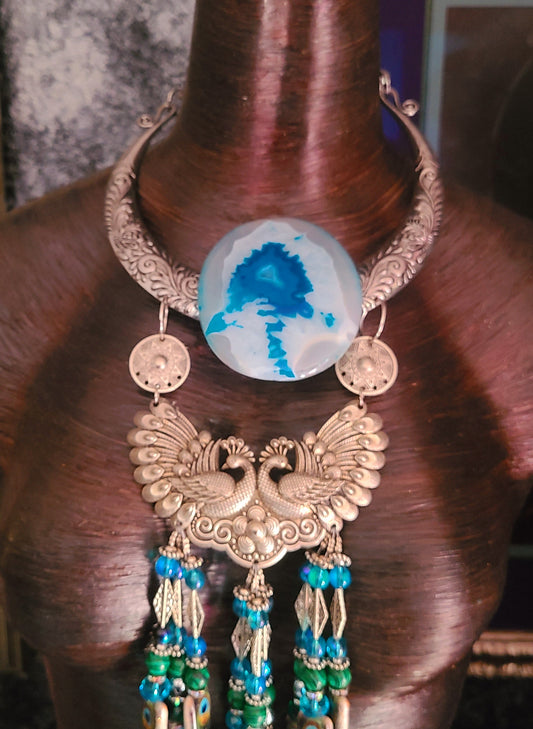 Miao Tribal Torc With Ornate Beaded Dangle Chest Piece Wearable Art