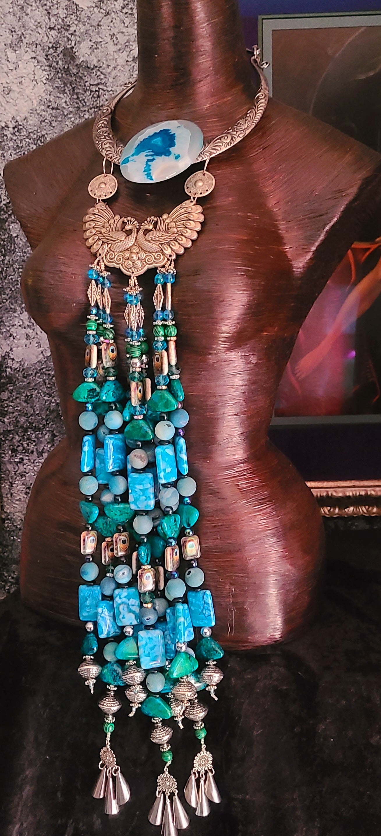 Miao Tribal Torc With Ornate Beaded Dangle Chest Piece Wearable A