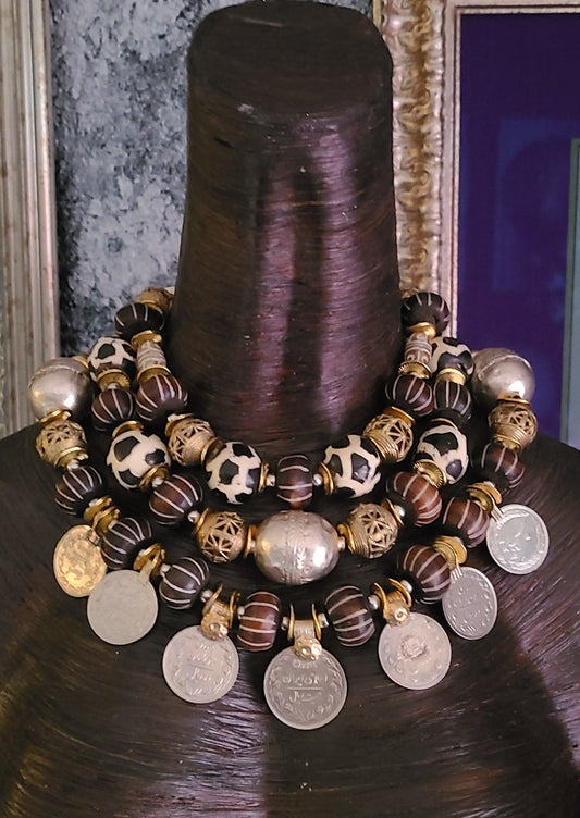 Bold Kuchi Coin Tribal Haute Couture Choker - Earth Tone