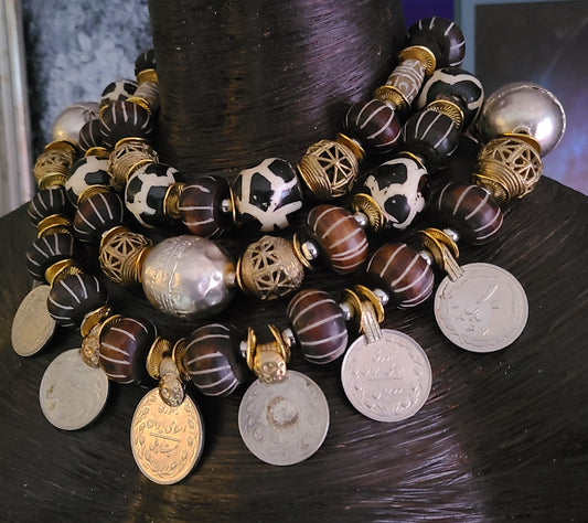 Bold Kuchi Coin Tribal Haute Couture Choker - Earth Tone