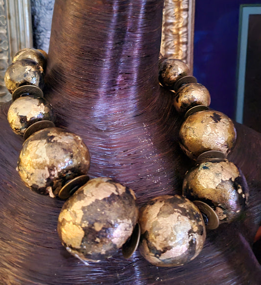 Goldleaf Hand Sculpted Jumbo Beaded Socialite Art to Wear Statement