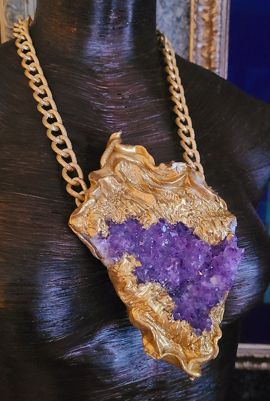 Rough Amethyst with Sculpted Gold Baroque Setting Heavy Luxury Stat