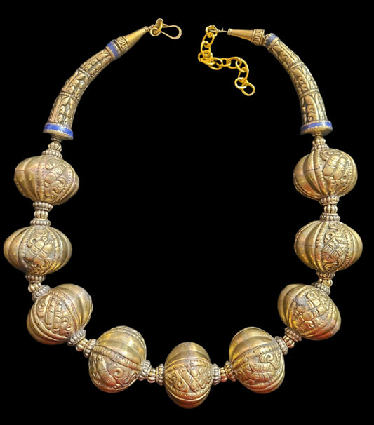 Exotic Tibetan Brass Repousse Haute Couture Ethnic Necklace - Luxury